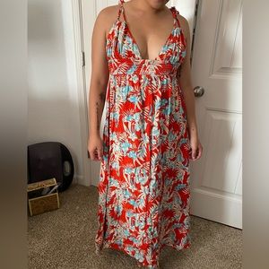 Blue & red floral maxi dress